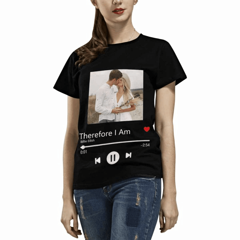 Custom Photo&Text Loving Couple Music Song T Shirt with Photo Make Your Own Tshirt Printed Design T-shirt