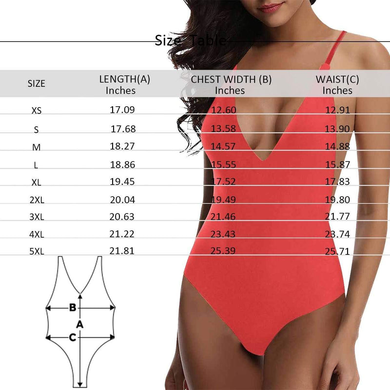 Custom Face Pineapple Swimsuit Personalized Women's Lacing Backless One-Piece Bathing Suit Honeymoons Party For Her