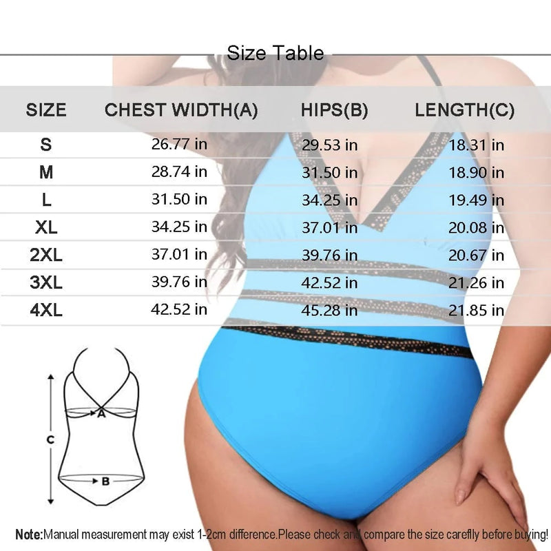Custom Face Blue Style Swimsuit Personalized Women's New Strap One Piece Bathing Suit Birthday Gift For Her