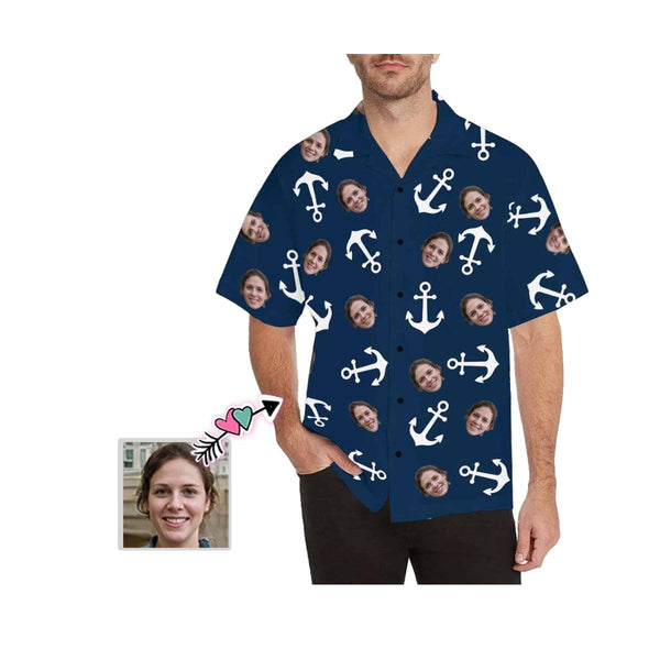 Hawaiian Shirts with Faces on Them Anchor Blue for Boyfriend/Husband Birthday Vacation Party Gift