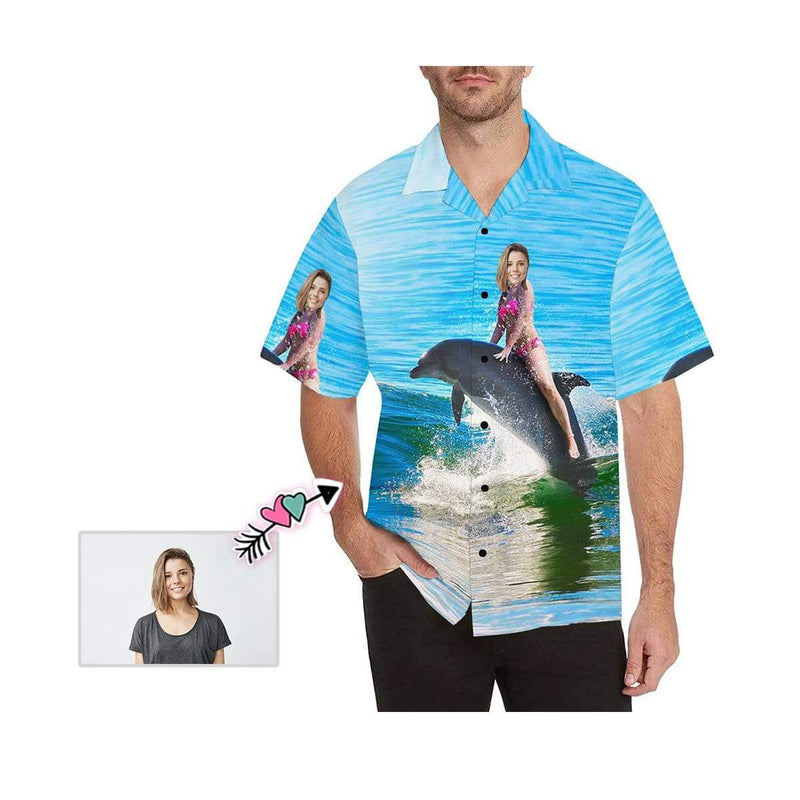 Customizable Hawaiian Shirts Create Your Own Hawaiian Shirt Sea Dolphin Photo Aloha Shirts Gift for Boyfriend or Husband