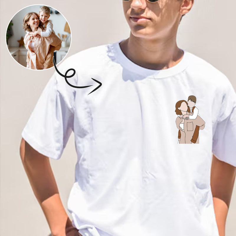 Custom Portrait Outline Shirt, Line Art Photo Shirt For Male, Custom Men's All Over Print T-shirt, Photo Outline Outfit For Father White