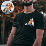 Custom Portrait Outline Shirt, Line Art Photo Shirt For Male, Custom Men's All Over Print T-shirt, Photo Outline Outfit With Pet Black