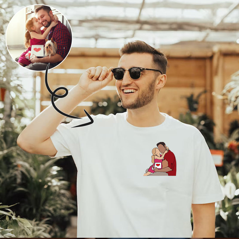 Custom Portrait Outline Shirt, Line Art Photo Shirt For Male, Custom Men's All Over Print T-shirt, Photo Outline Outfit For Father White