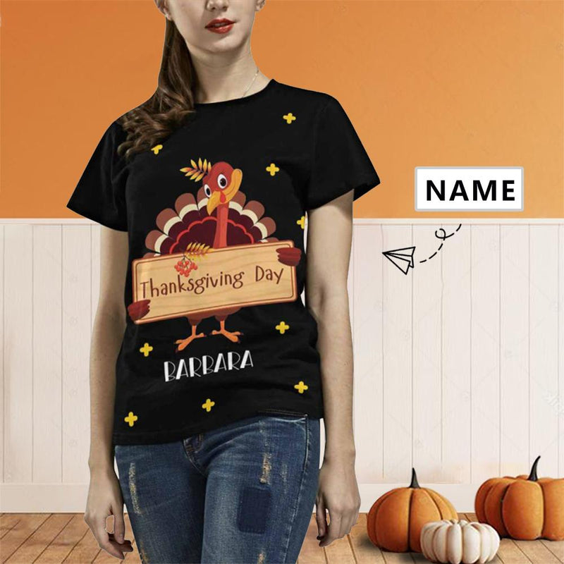 Custom Name Happy Thanksgiving Women's All Over Print T-shirt