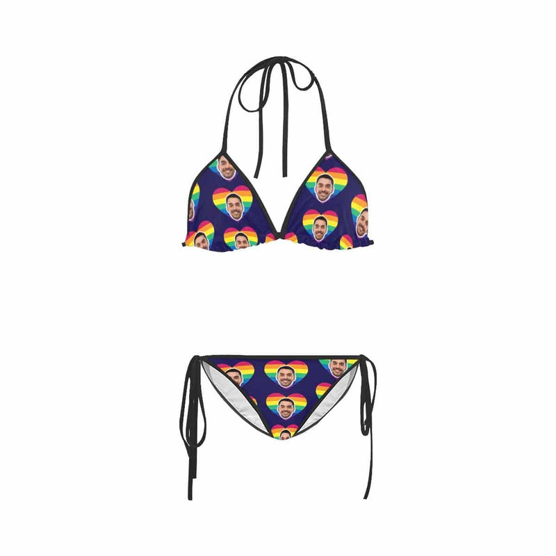 Custom Face Bikini Personalized Rainbow Heart Bikini Swimsuit Gift for Girlfriend or Wife