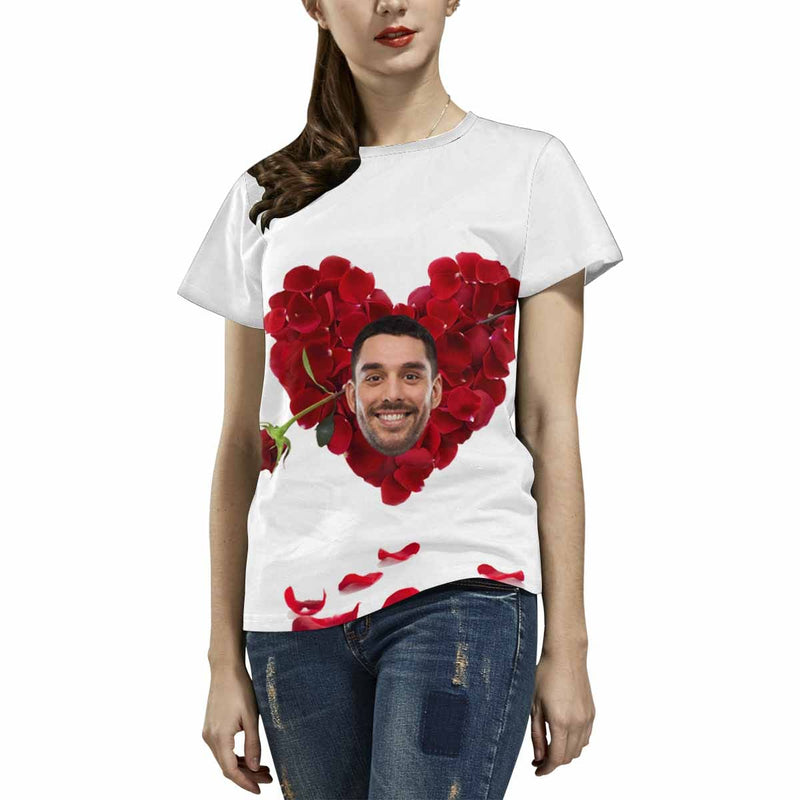 Custom Face Marriage Rose Women's All Over Print T-shirt