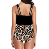 Custom Face White Leopard Personalized Women's High Waisted Swimsuit Bikini Ruffled Top Bathing Suits