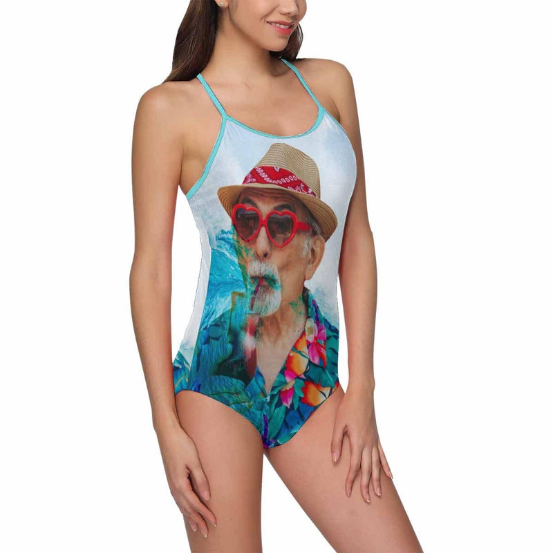 Custom Face Sea Wave Women's Slip One Piece Swimsuit