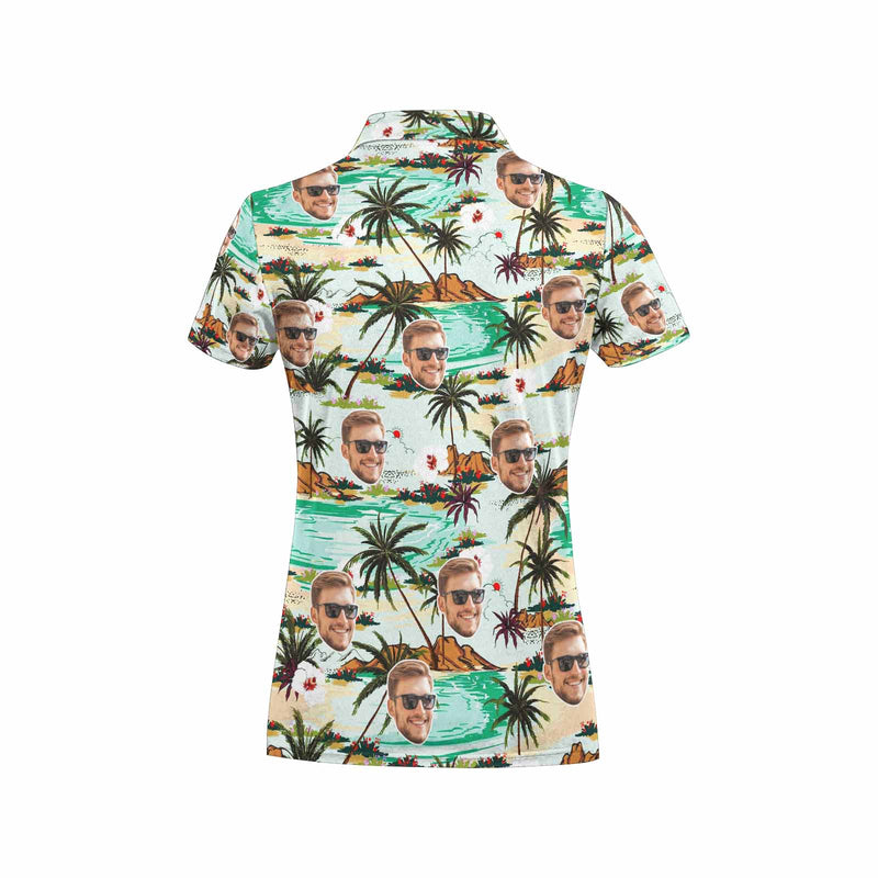 Custom Face Coconut Tree Hawaiian Polo Shirt For Women, Personalized Photo Shirt, Customized Women's All Over Print Polo Shirt