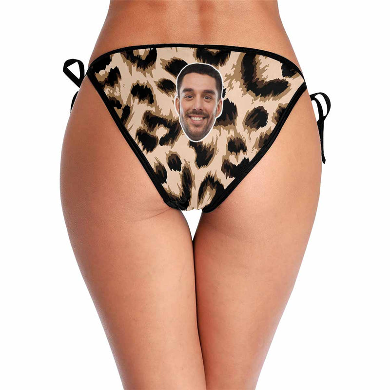 Custom Boyfriend Face Leopard Personalized Bikini Swimsuit Bottom