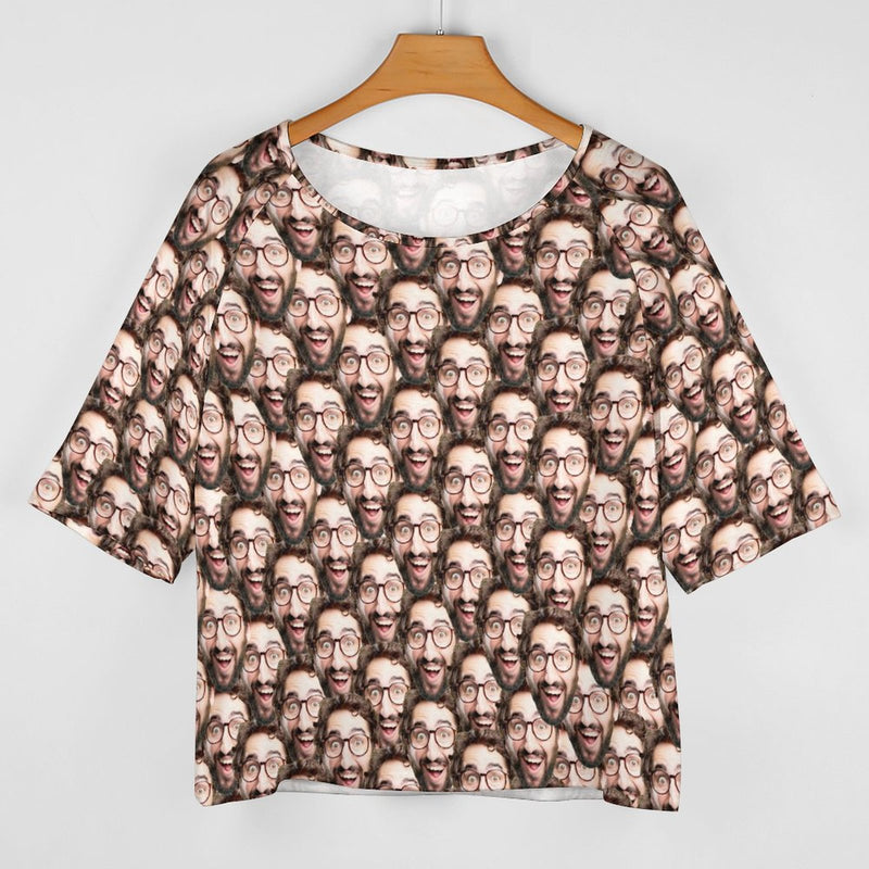 Custom Face Photo Women's T-shirt Personalized Loose Mid-sleeve Off-neck T-shirt