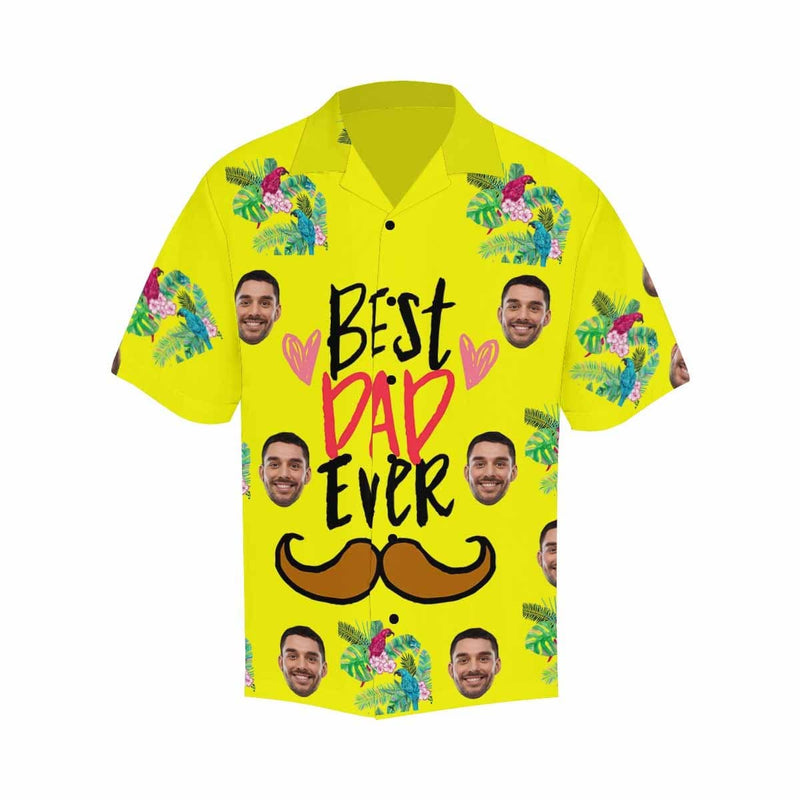 Custom Face Best Dad Ever Yellow Men's All Over Print Hawaiian Shirt
