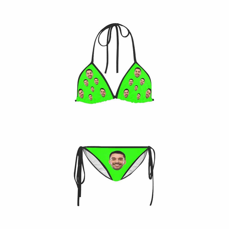 Custom Face Solid Color Bikini Swimsuit Personalized Green Bathing Suit