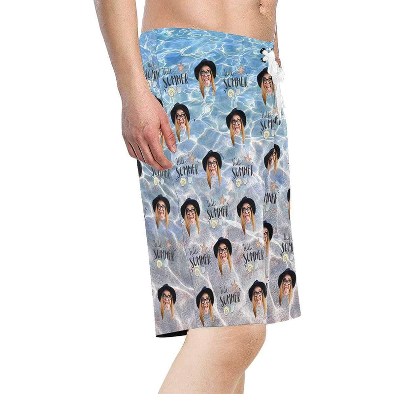 Custom Face Summer Ocean Wave Personalized Photo Men's Beach Short-Drawstring Short