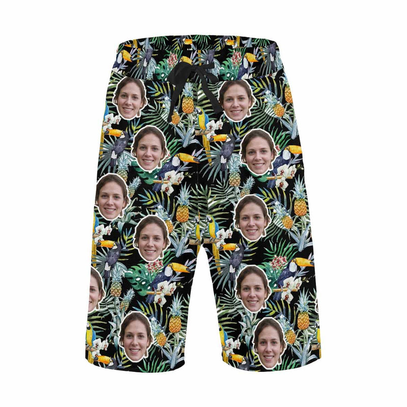 Custom Face Leaves Birds Men's All Over Print Casual Shorts