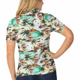 Custom Face Coconut Tree Hawaiian Polo Shirt For Women, Personalized Photo Shirt, Customized Women's All Over Print Polo Shirt