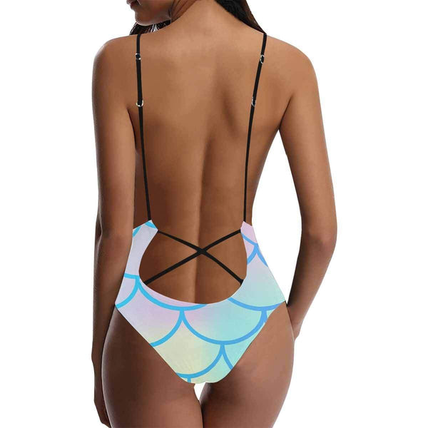 Custom Face Fish Scale Women's Lacing Backless One-Piece Swimsuit