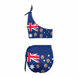 Custom Face Australian Flag Bikini Set Personalized Women's High Waisted Swimsuit One Shoulder Bathing Suit