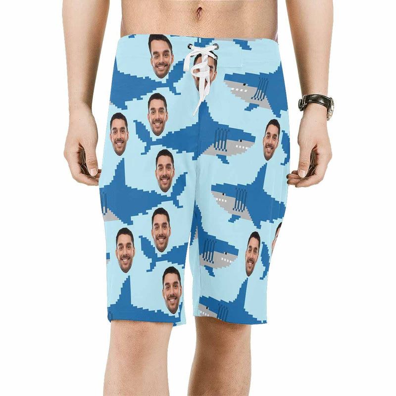 Custom Father Face Attack Shark Men's Beach Shorts