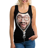 Custom Face In the Zipper Women Vest T-shirt Personalized Sports Vest T-shirt Gift