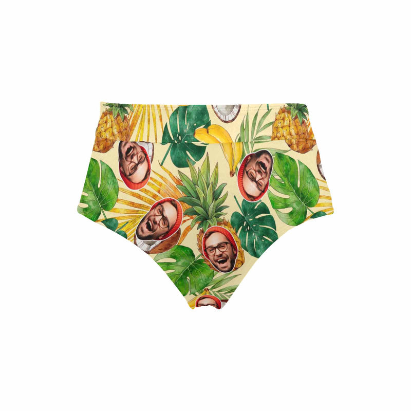 High Waisted Bikini Bottom-Custom Face Personalized Fruits And Plants Yellow Bikini Swimsuit Bottom