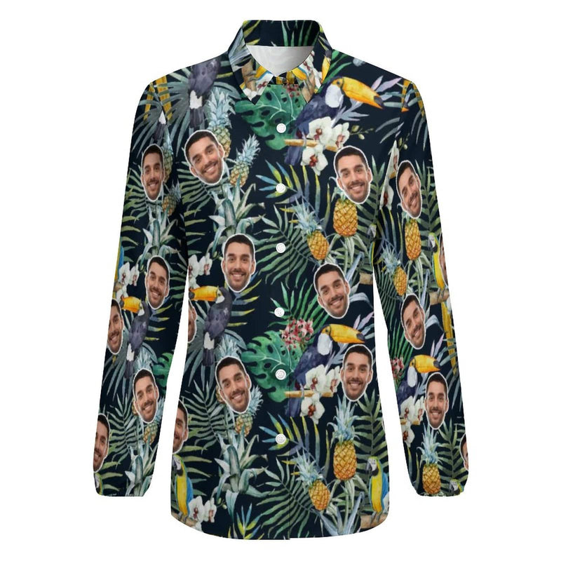 Custom Face Tropical Jungle Vntage Casual Long Sleeve Hawaiian Shirts