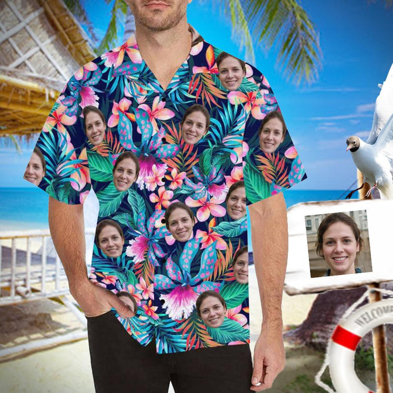 Custom Hawaiian Shirts with Face Hawaiian Shirts Face Colorful Flowers Unisex & Teenage Tropical Aloha Shirt