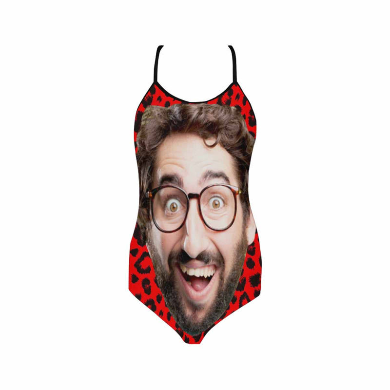 Custom Face Red Leopard Swimsuit Personalized Women's Slip One Piece Swimsuit