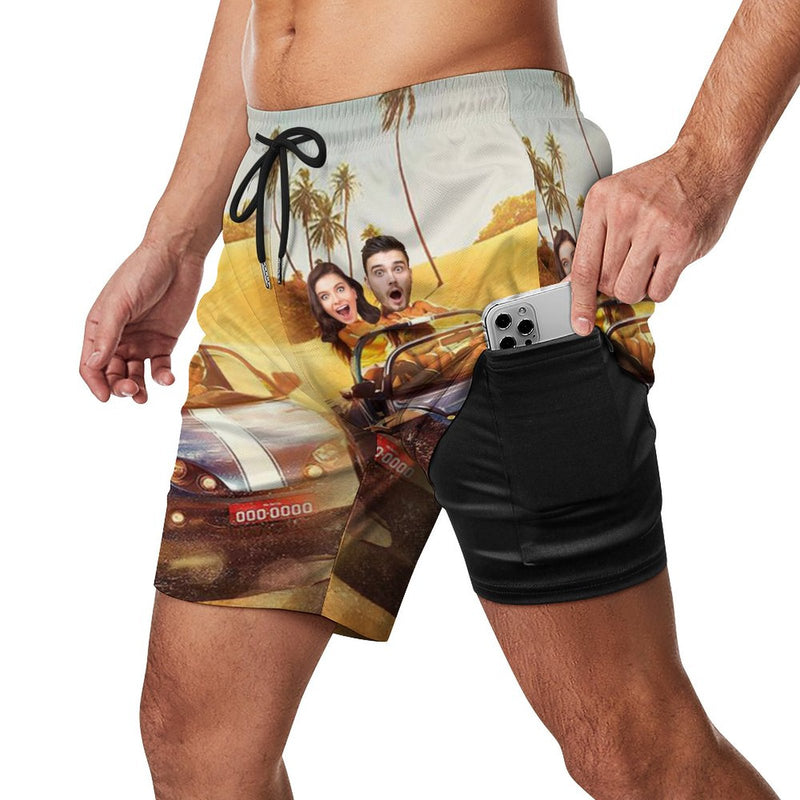 Custom Face Driving Swim Shorts Personalized Face Swim Shorts