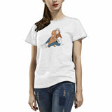 Custom Portrait Outline Shirt, Line Art Photo Shirt For Female, Custom Women's All Over Print T-shirt, Photo Outline Outfit With Pet White