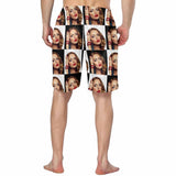 Custom Girlfriend Face Black & White Gird Men's Beach Shorts