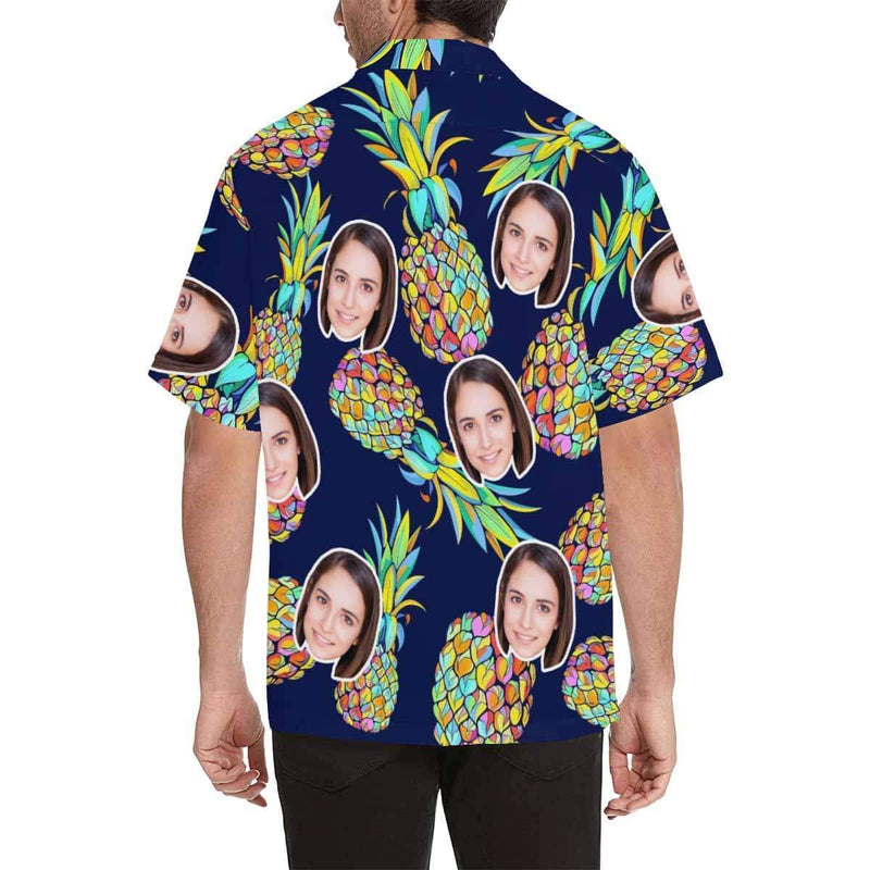 Custom Photo Hawaiian Shirts Photo Blue Pineapple Unisex & Teenage Create Your Own Aloha Shirt