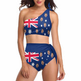 Custom Face Australian Flag Bikini Set Personalized Women's High Waisted Swimsuit One Shoulder Bathing Suit