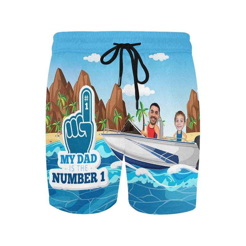 Custom Face My Dad Number One Men's Quick Dry Swim Shorts, Personalized Funny Swim Trunks