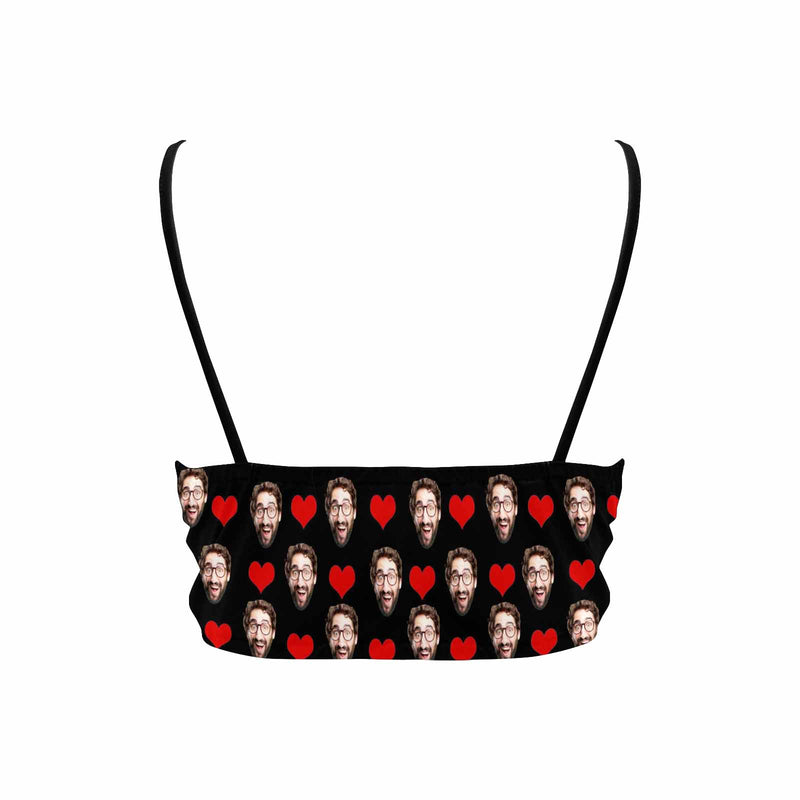 Custom Black Face Bikini Top Personalized Red Heart Bikini Top