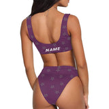 Custom Name Stars Purple Bikini Personalized Sport Top & High-Waisted Swimsuit Pool Party