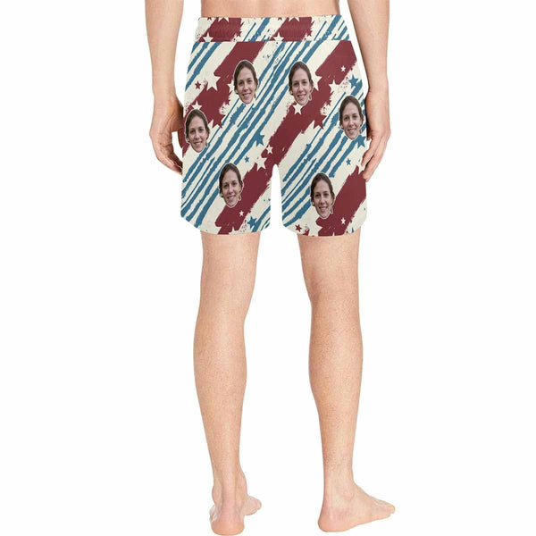 Custom Face Line Men's Quick Dry Swim Shorts, Personalized Funny Swim Trunks