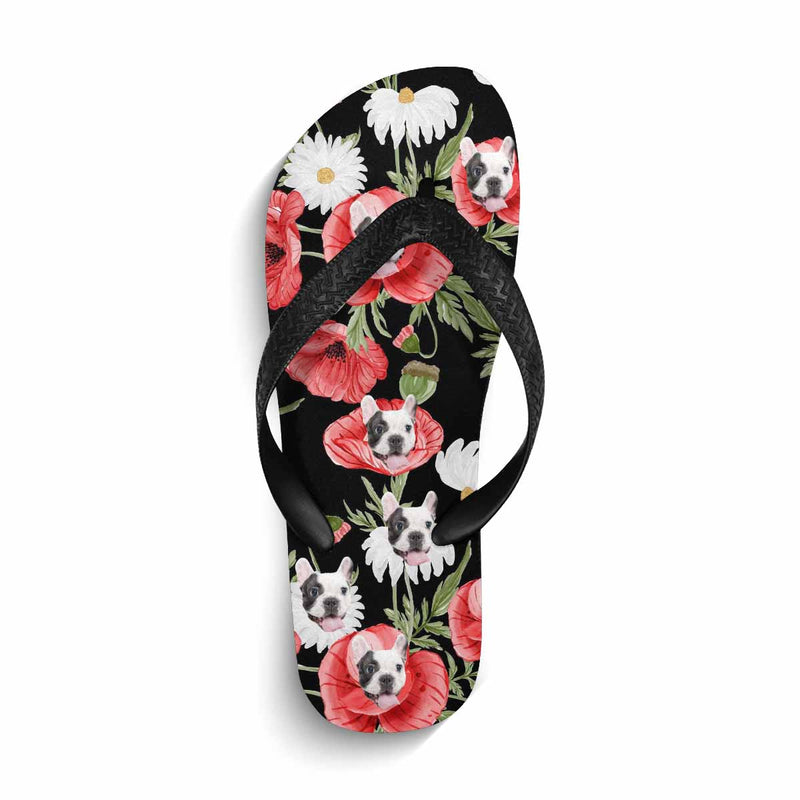 Custom Dog Face And Flower Sandals Personalized Pet Face Flip Flops