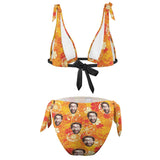 Custom Face Orange Women's Back Strap Bikini Personalized Orange Face Swimsuit