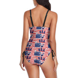 Custom Face American Flag Swimsuit Personalized Women's New Drawstring Side One Piece Bathing Suits Celebrate Holiday Party