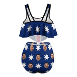 Custom Tankinis Face Australian Flag Bikini Personalized Women's High Waisted Swimsuit Ruffled Top Bathing Suits