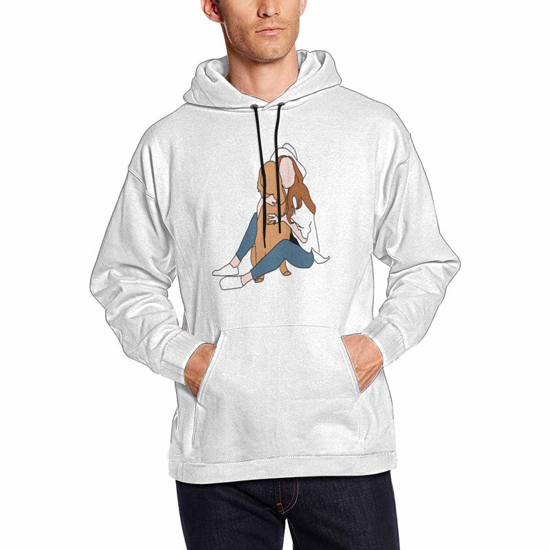 Custom Portrait Outline Shirt, Line Art Photo Shirt For Male, Custom Men's All Over Print Hoodie, Photo Outline Outfit For Pet White