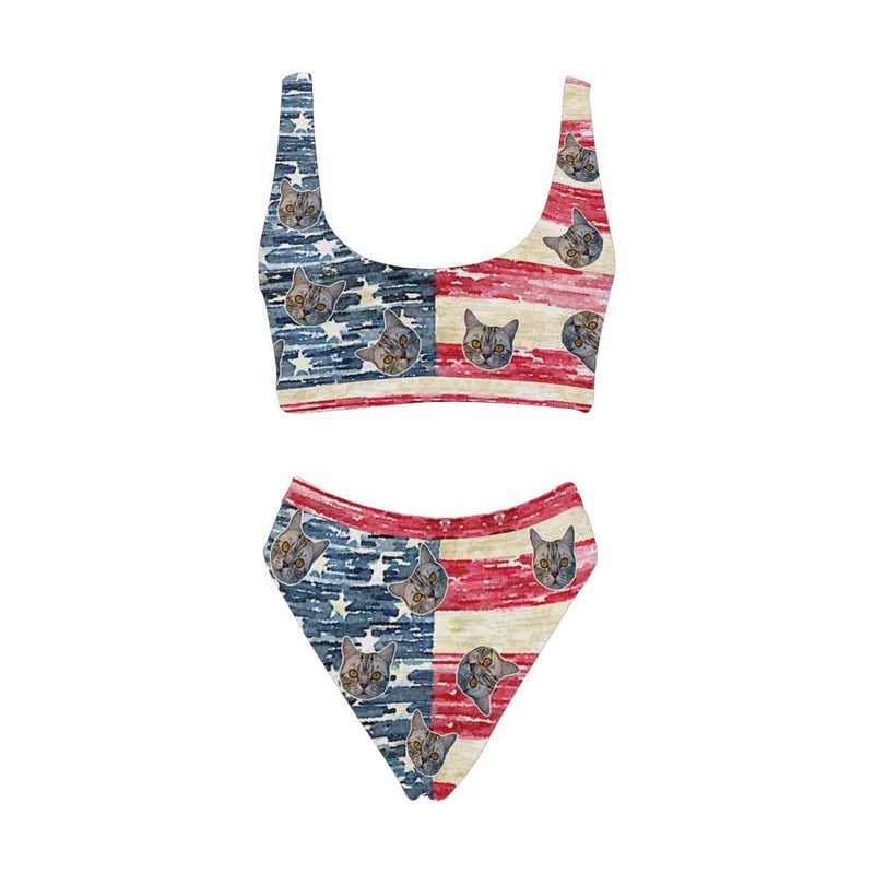 Custom Face Flag Sport Personalized Top&High-Waisted Bikini Swimsuit Celebrate Holiday Party