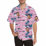 Hawaiian Shirt With Your Face Tropical Printing Trees Pink Create Your Own Hawaiian Shirt for Husband/Boyfriend