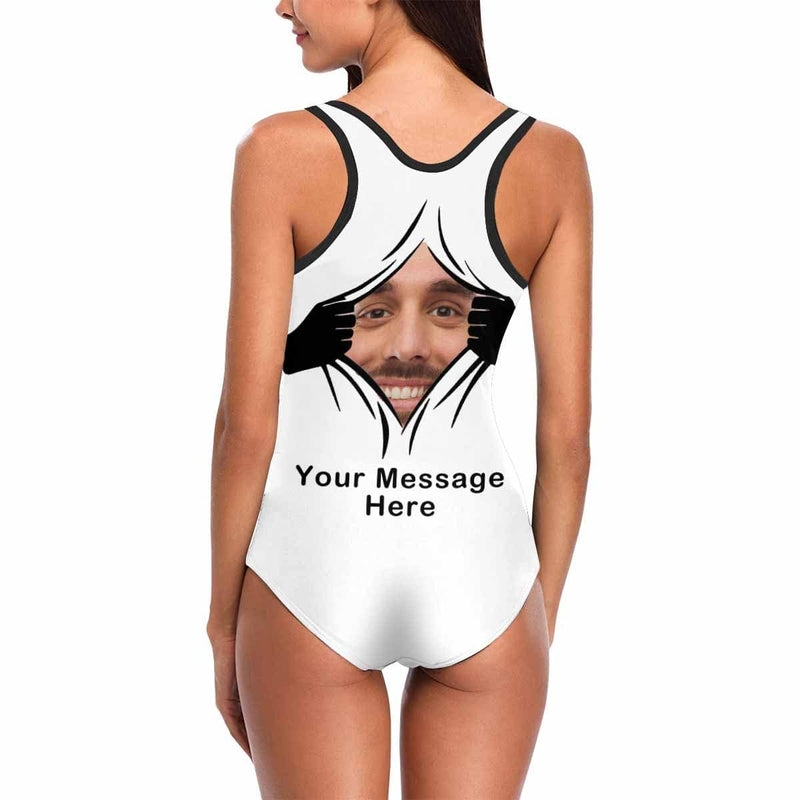 Custom Face&Text Pull Away Women's Tank Top Bathing Swimsuit