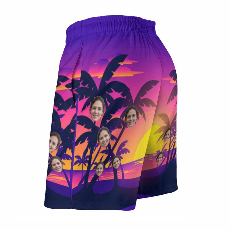 Custom Face Beauty Sunset Personalized Photo Men's Quick-drying Beach Shorts