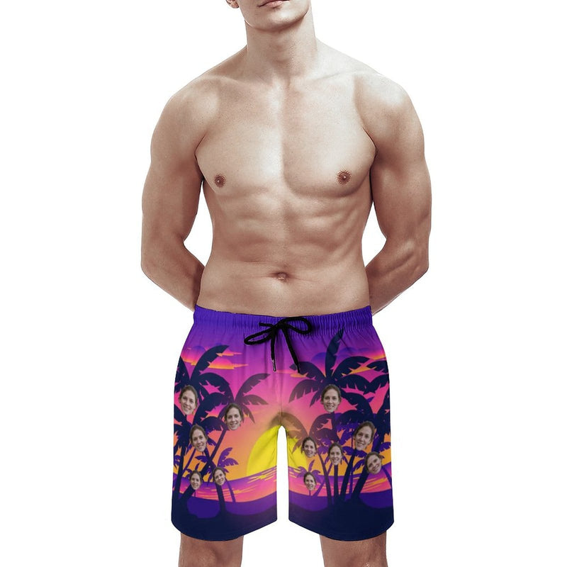 Custom Face Beauty Sunset Personalized Photo Men's Quick-drying Beach Shorts