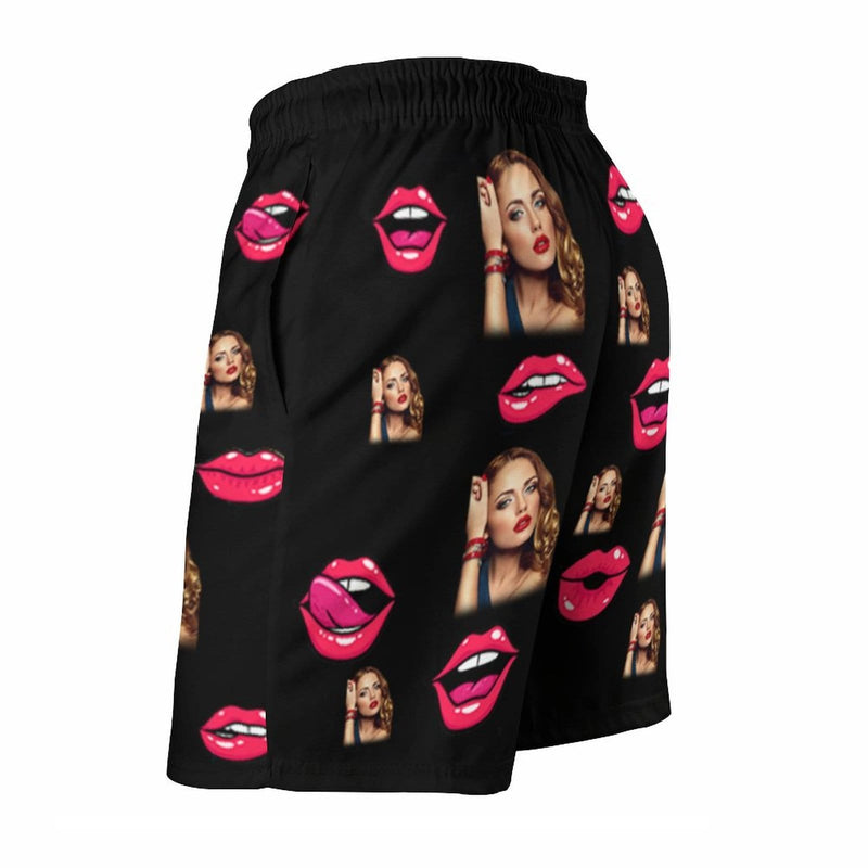 Custom Face Lover Lips Personalized Photo Men's Quick-drying Beach Shorts