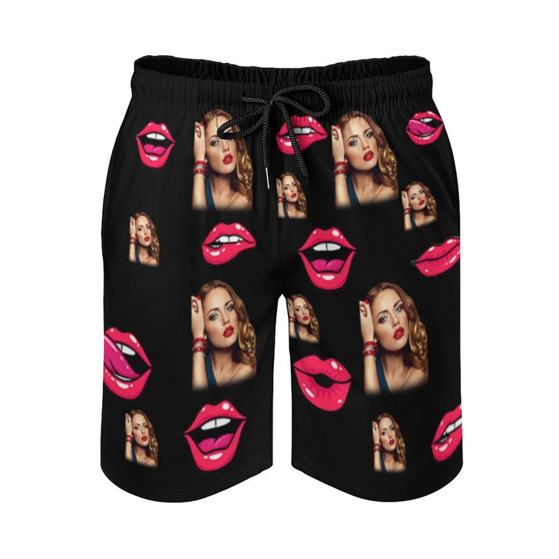 Custom Face Lover Lips Personalized Photo Men's Quick-drying Beach Shorts